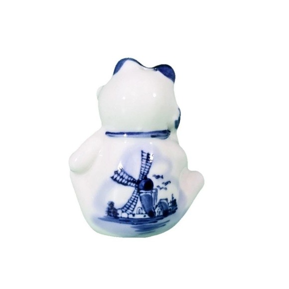 Delft Blue Style Ceramic Frog Figurines Set of 2 Blue White Windmill Design - Picture 5 of 5